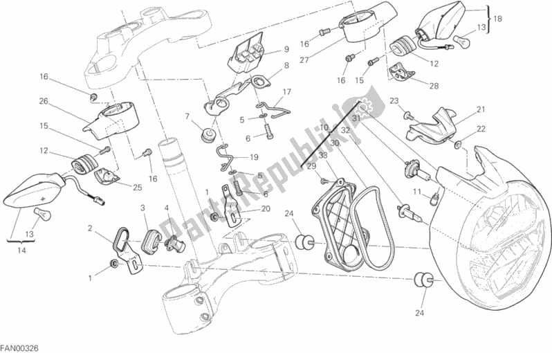 All parts for the Headlight of the Ducati Monster 821 Stealth USA 2019